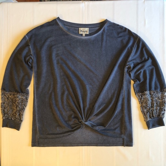 Wrangler Blue Tie Front Tee w/Long Sleeve Lace Accents Size XL - Picture 1 of 9